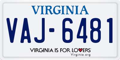 VA license plate VAJ6481