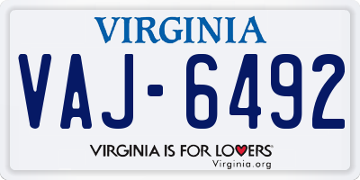 VA license plate VAJ6492