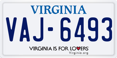 VA license plate VAJ6493
