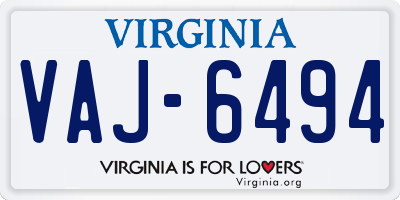 VA license plate VAJ6494