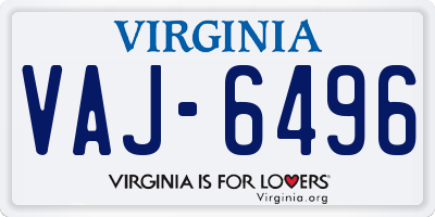VA license plate VAJ6496