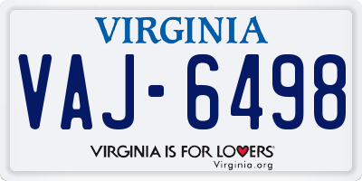 VA license plate VAJ6498