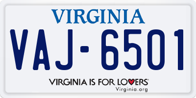 VA license plate VAJ6501