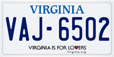 VA license plate VAJ6502