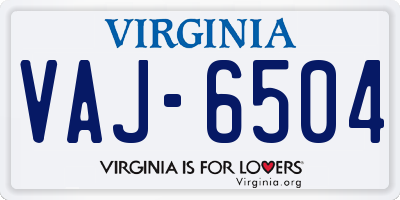 VA license plate VAJ6504