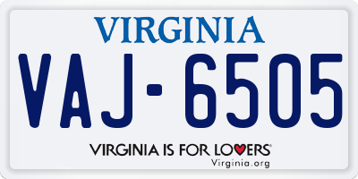 VA license plate VAJ6505