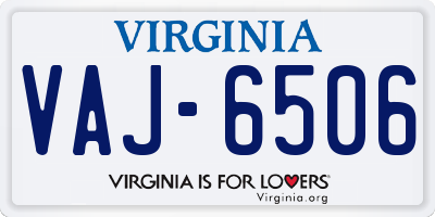 VA license plate VAJ6506