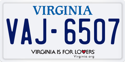 VA license plate VAJ6507
