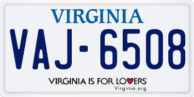 VA license plate VAJ6508