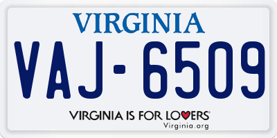 VA license plate VAJ6509