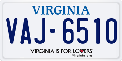VA license plate VAJ6510