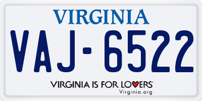VA license plate VAJ6522