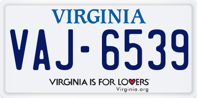 VA license plate VAJ6539
