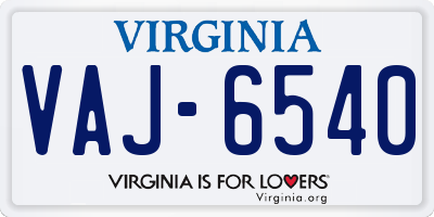 VA license plate VAJ6540