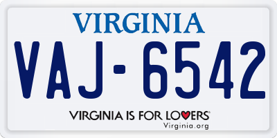 VA license plate VAJ6542