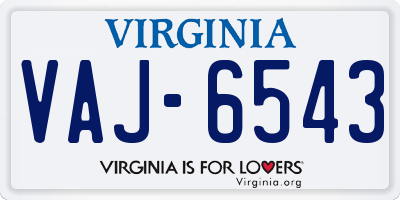 VA license plate VAJ6543