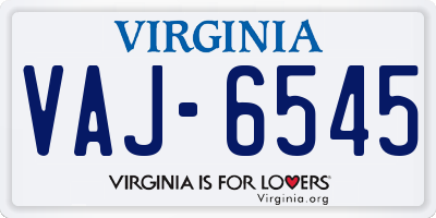 VA license plate VAJ6545