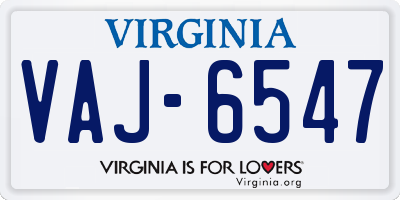 VA license plate VAJ6547