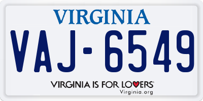 VA license plate VAJ6549