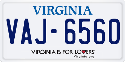 VA license plate VAJ6560