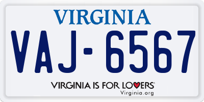 VA license plate VAJ6567