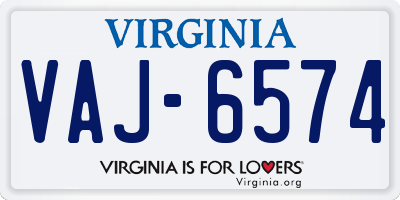 VA license plate VAJ6574