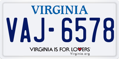 VA license plate VAJ6578