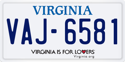 VA license plate VAJ6581