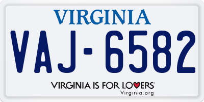 VA license plate VAJ6582