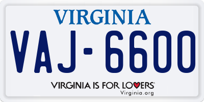 VA license plate VAJ6600