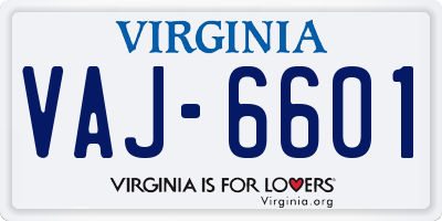 VA license plate VAJ6601