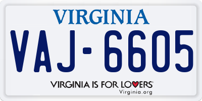 VA license plate VAJ6605