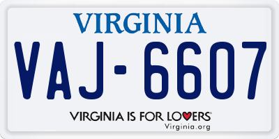 VA license plate VAJ6607
