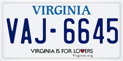 VA license plate VAJ6645