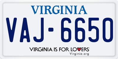 VA license plate VAJ6650