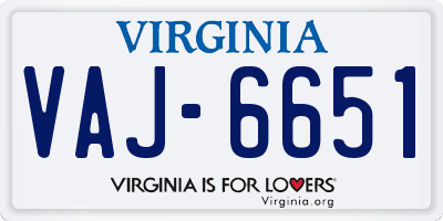 VA license plate VAJ6651