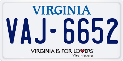 VA license plate VAJ6652