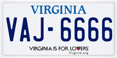 VA license plate VAJ6666
