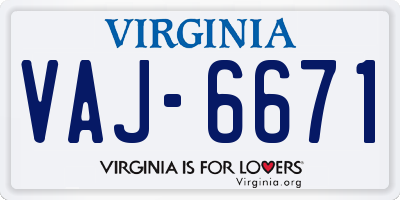 VA license plate VAJ6671