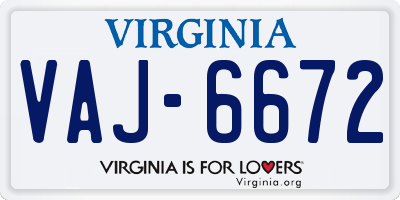 VA license plate VAJ6672