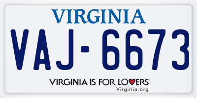 VA license plate VAJ6673