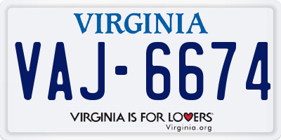 VA license plate VAJ6674
