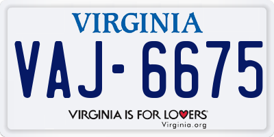 VA license plate VAJ6675