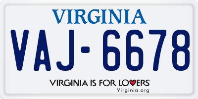 VA license plate VAJ6678