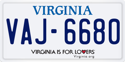 VA license plate VAJ6680