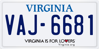 VA license plate VAJ6681