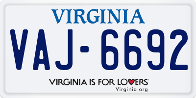 VA license plate VAJ6692