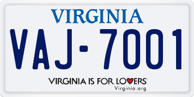 VA license plate VAJ7001
