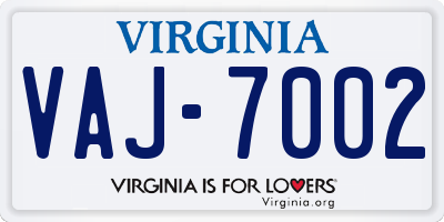 VA license plate VAJ7002