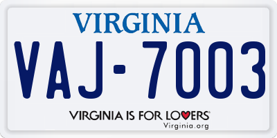 VA license plate VAJ7003